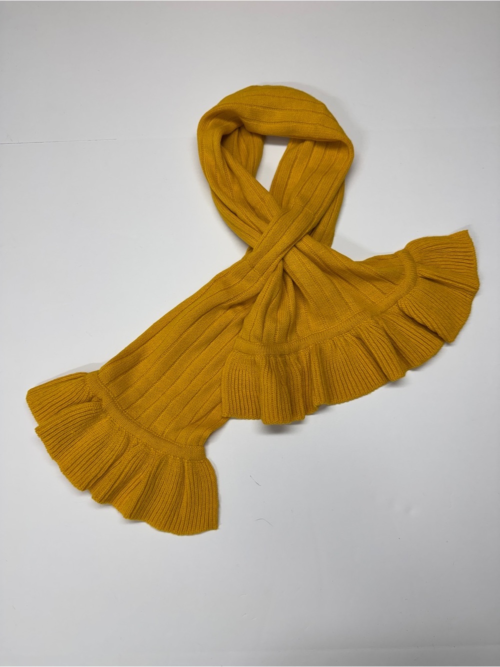 Dark Yellow Ruffles-Trim Knit Scarf